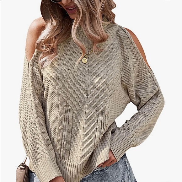 Ladies Cold Shoulder Khaki Sweater NWT - Picture 3 of 3